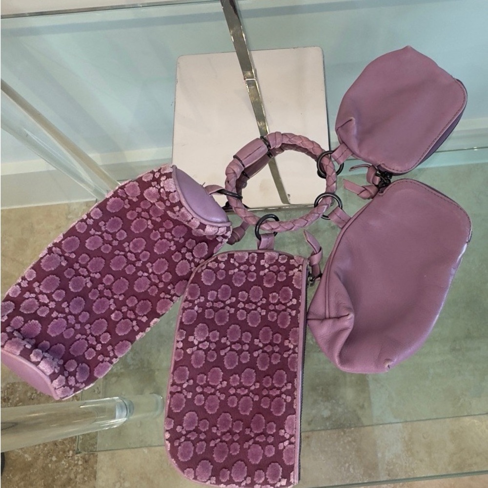 Bottega Veneta lilac, leather bag charms set of four functional pouches